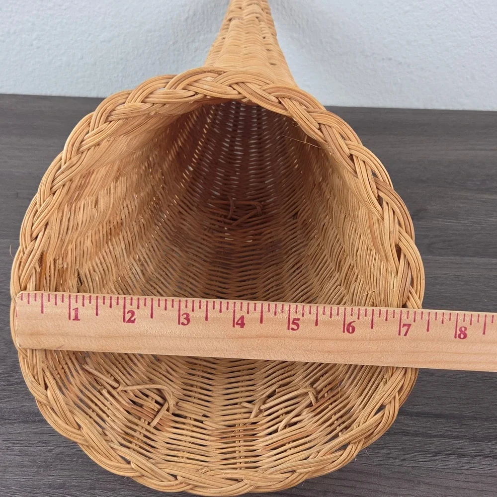 Vintage Wicker Cornucopia Basket 2pc Set Tan Thanksgiving Fall Decor Rustic